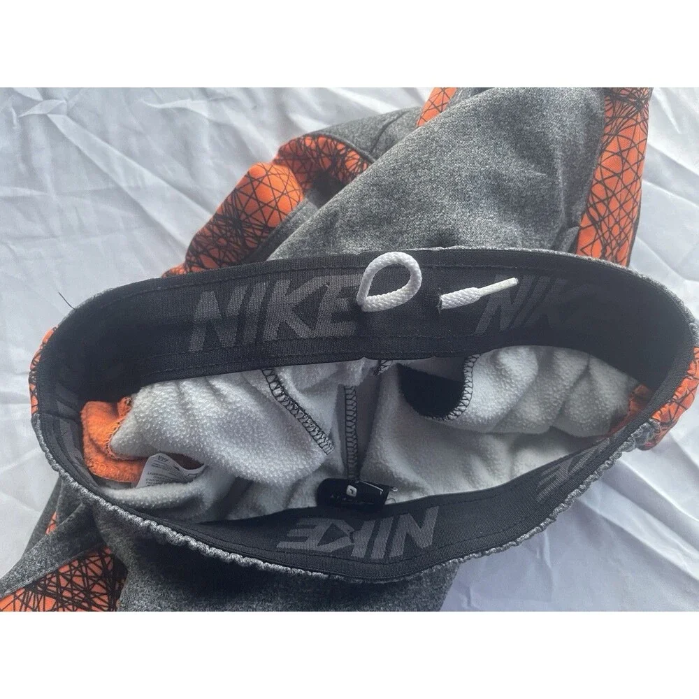 Nike Dri-FIT Youth Large 7 Gray Orange Jogger Sweatpants Athletic Kids Fleece